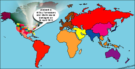 Alabama Location map of Tornades location