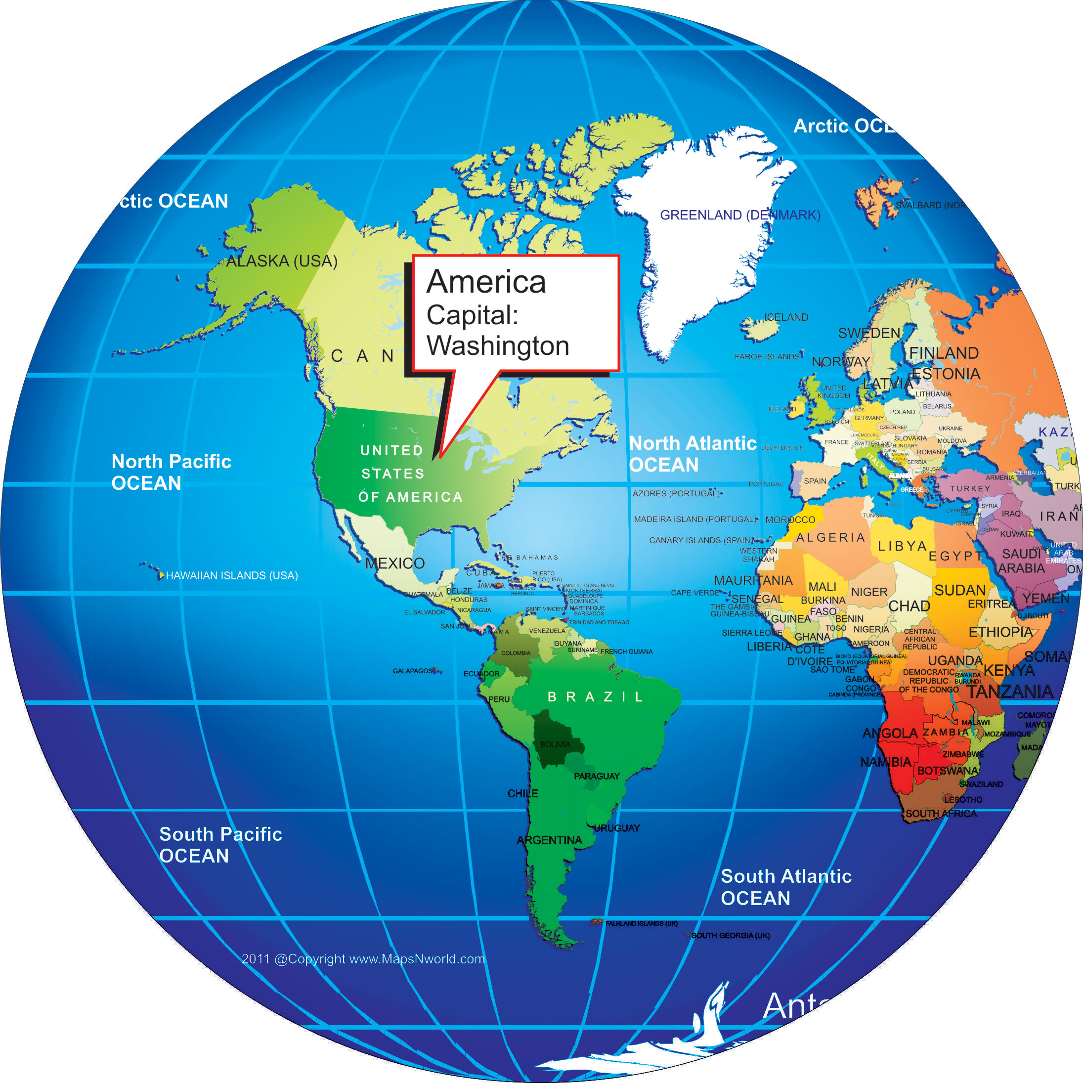 Where is America bigger size globe?