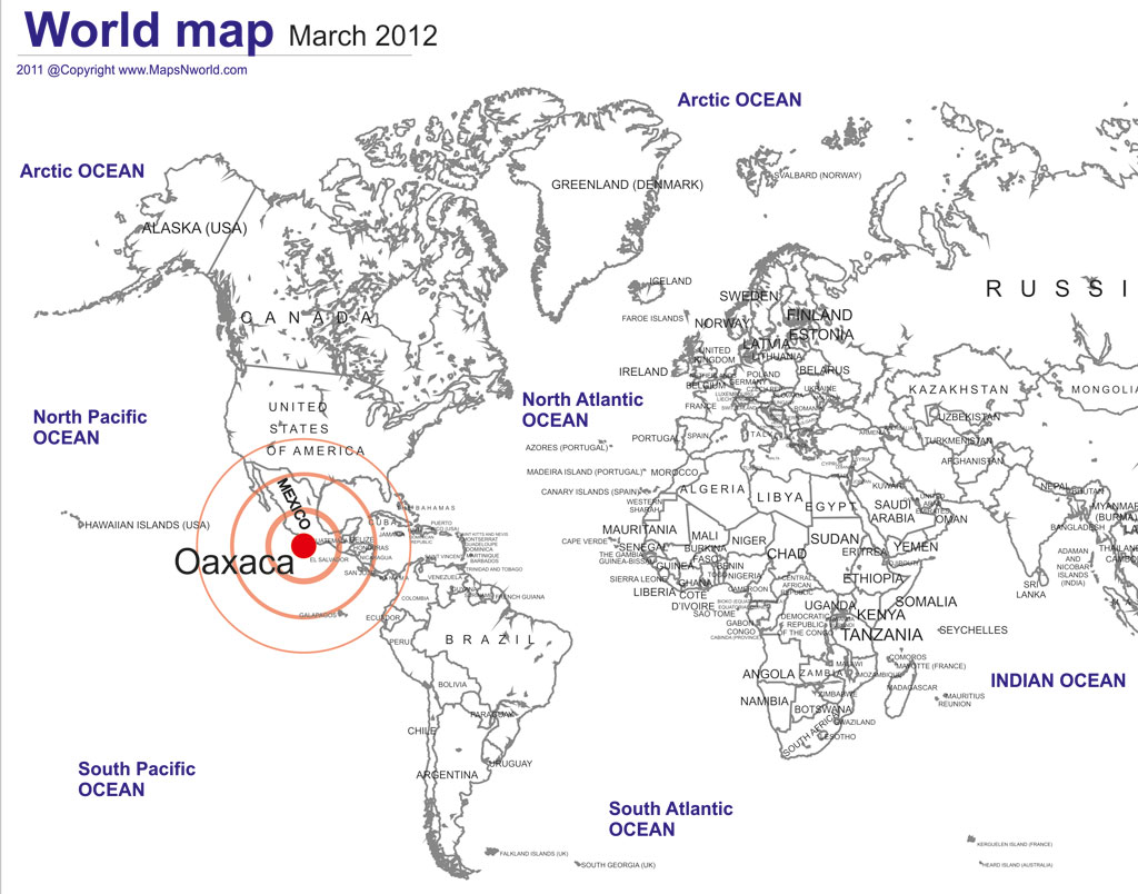 Earthquake mexico | World map1024 x 804