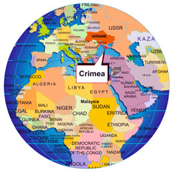 Crimea on the world globe