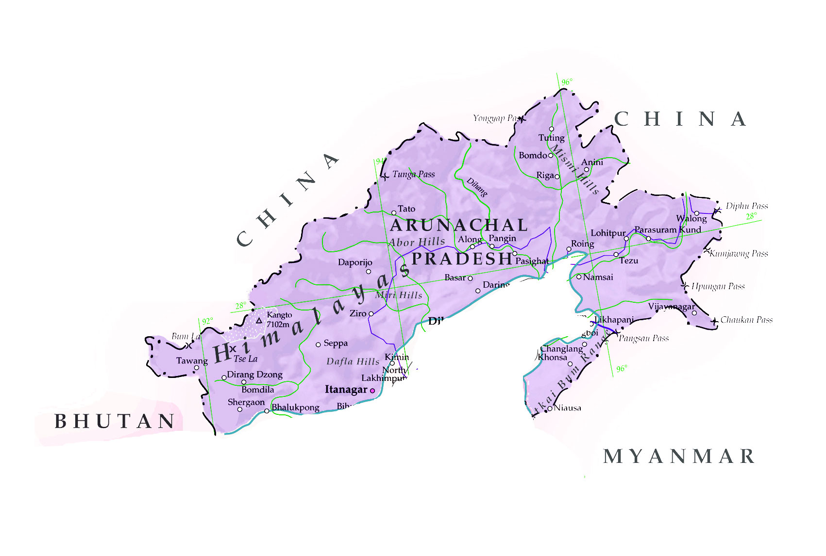 Arunachal pradesh map
