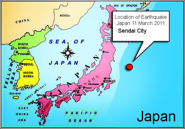 Location map of Earthquake in japan 11 March 2011