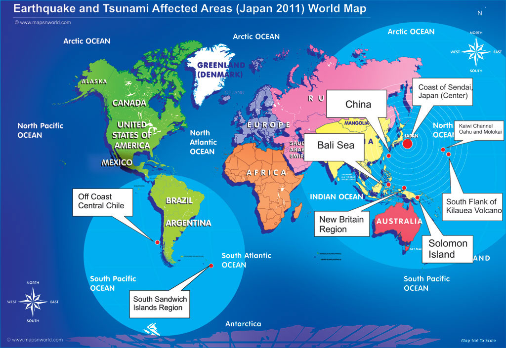 Map of Affected Ares by Earthquake and Tsunami hit the Japan in march 2011