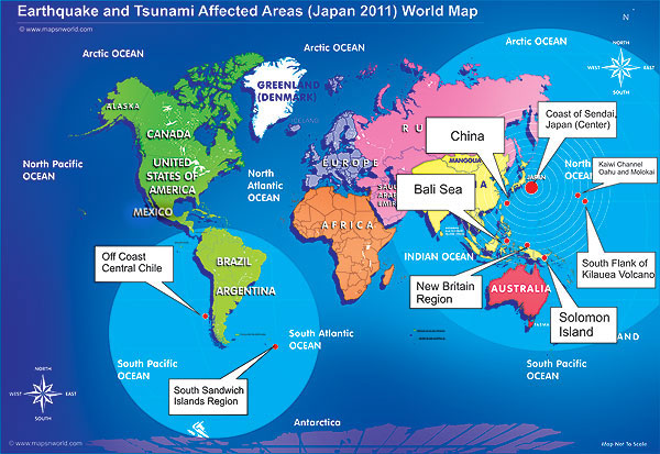 Earthquake and Tsunami affected Areas map 2011
