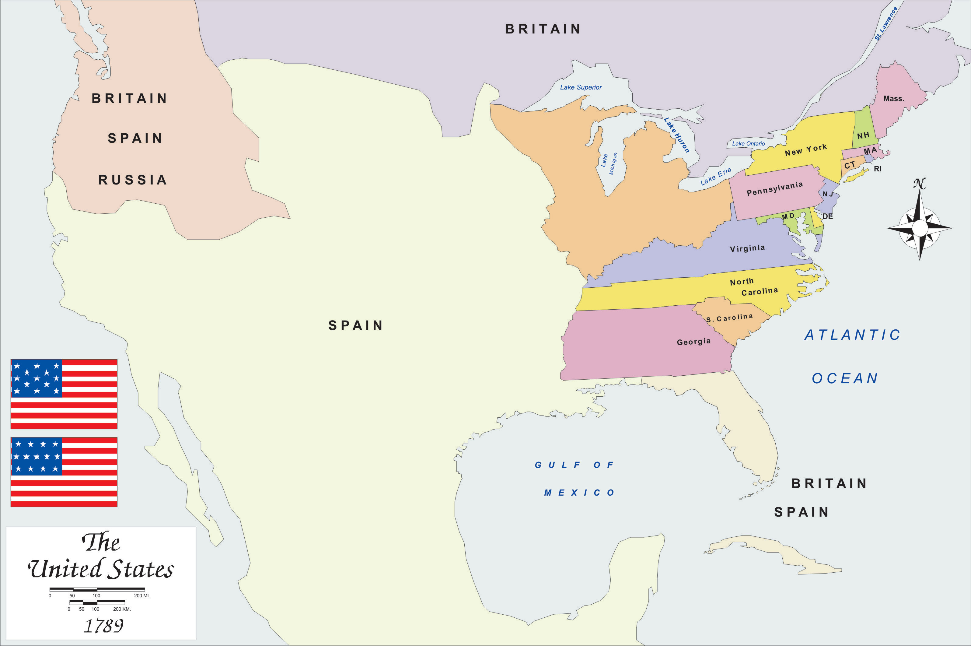 History map of USA 1789