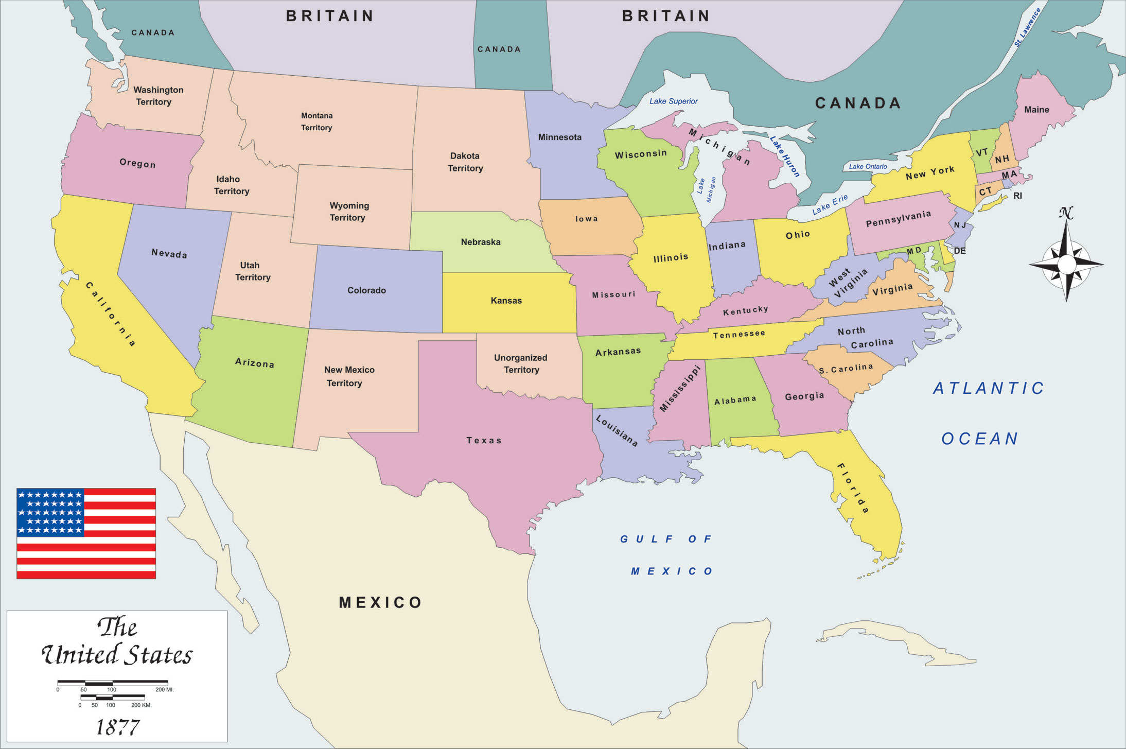 History map of USA 1877