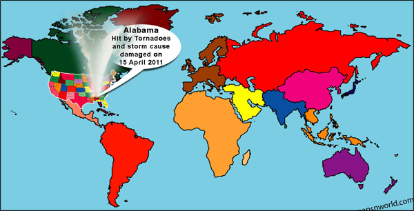 Alabama Tornadoes location