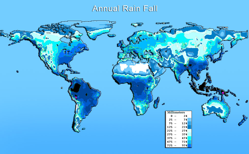 Annual rainfall map of wrold