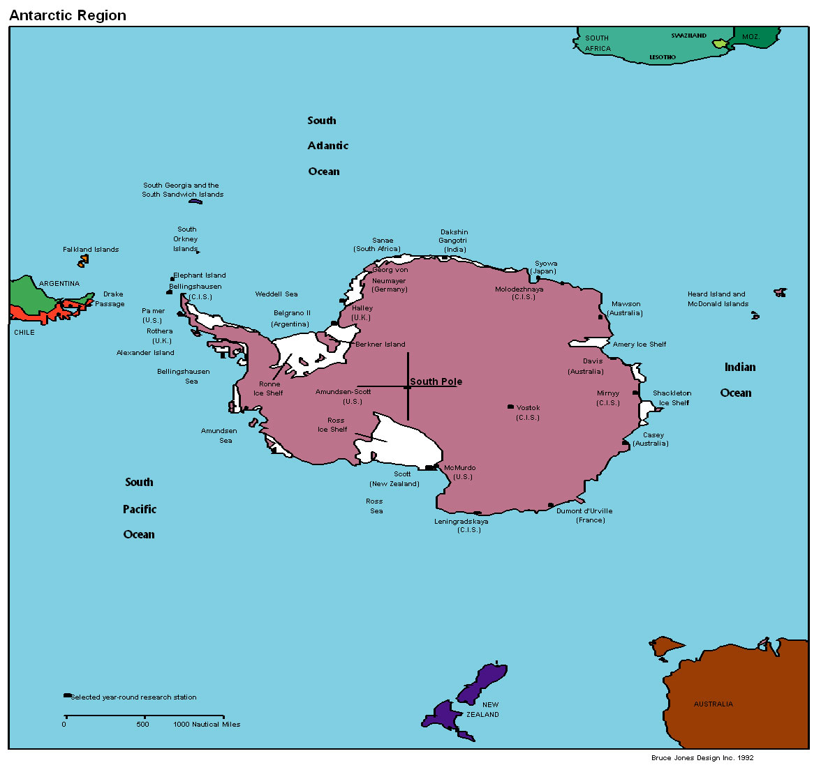 Antarctic Region Political map, Antarctica